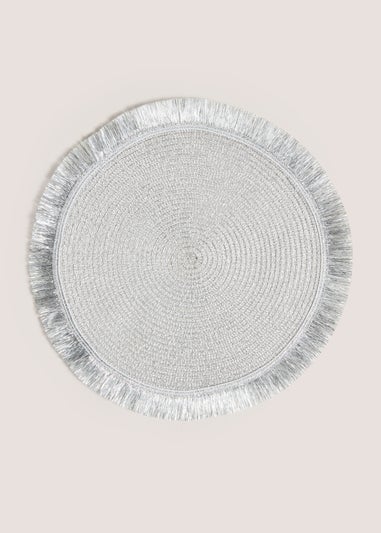 2 Pack Light Grey Celestial Fringed Placemats
