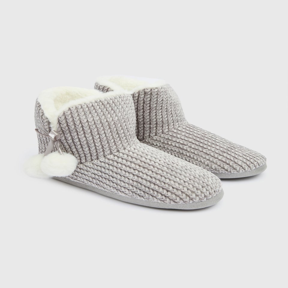 Grey Knit Boot Slipper