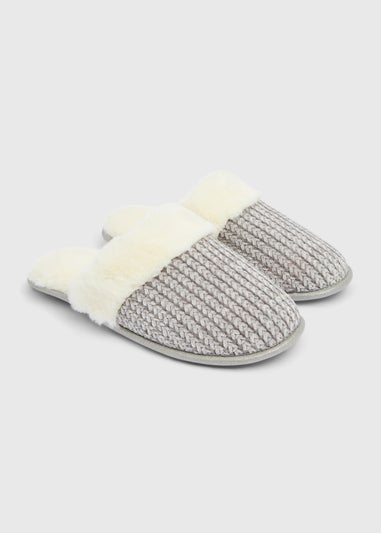 Grey Metallic Knit Mule Slipper
