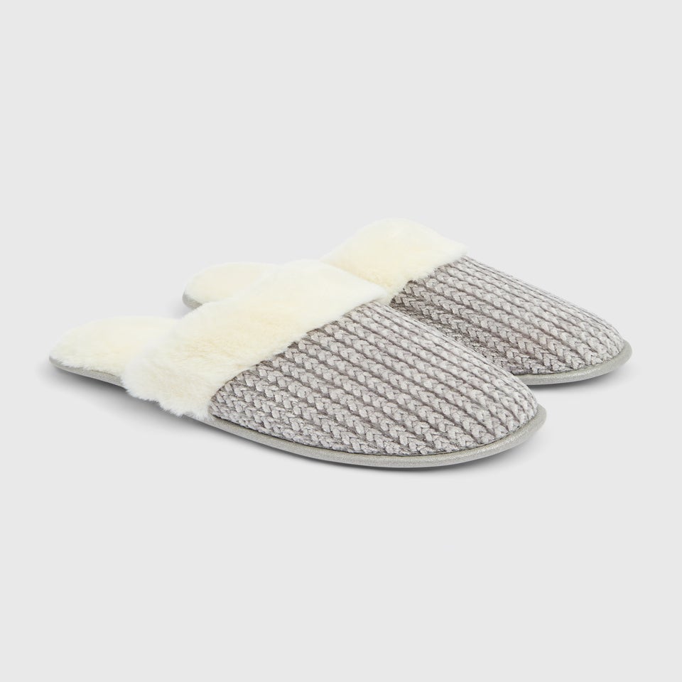 Grey Metallic Knit Mule Slipper