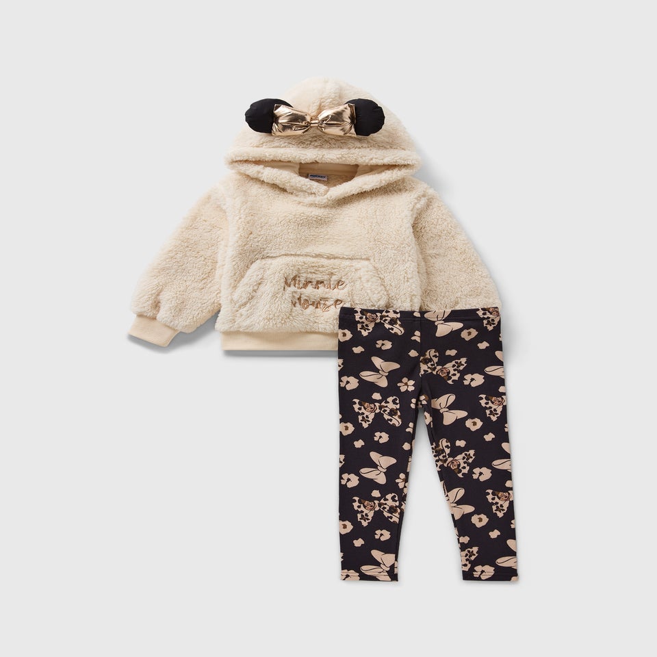 Girls Beige Minnie Borg Top Set (1-7 Years)