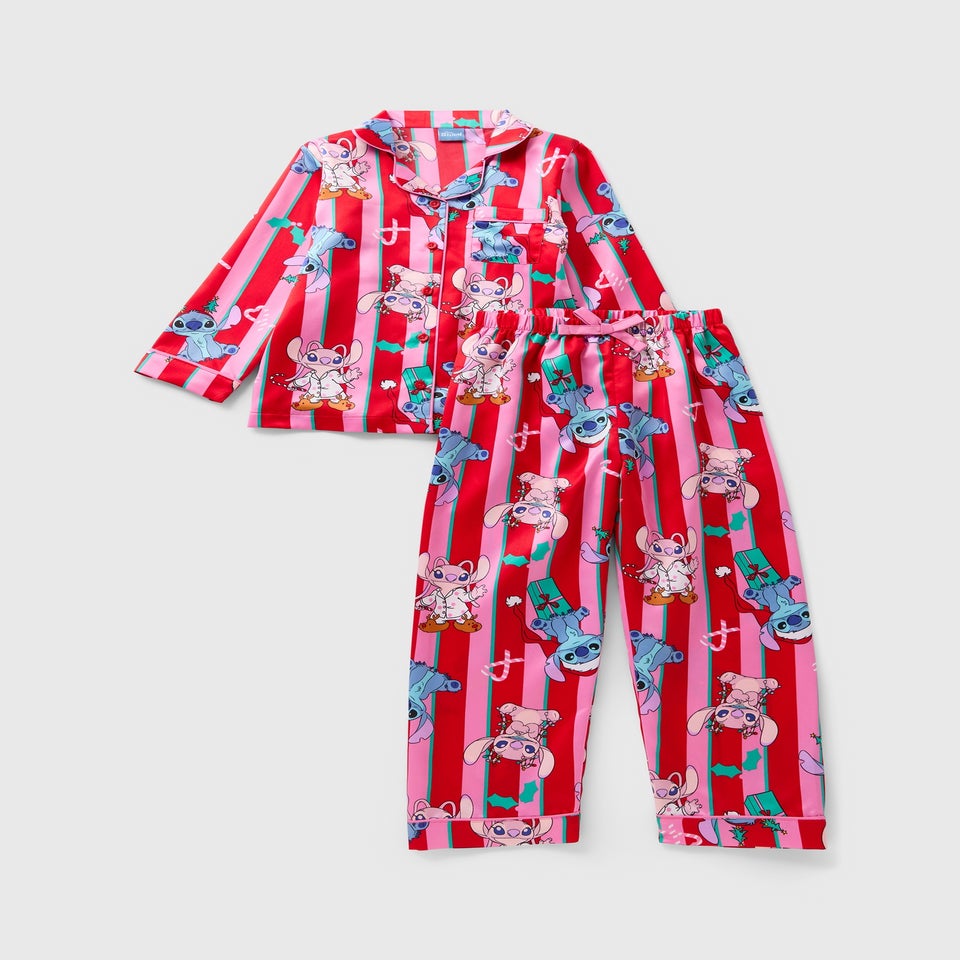 Disney Girls Red Stitch Stripe Satin Pyjama Set (4-13yrs)