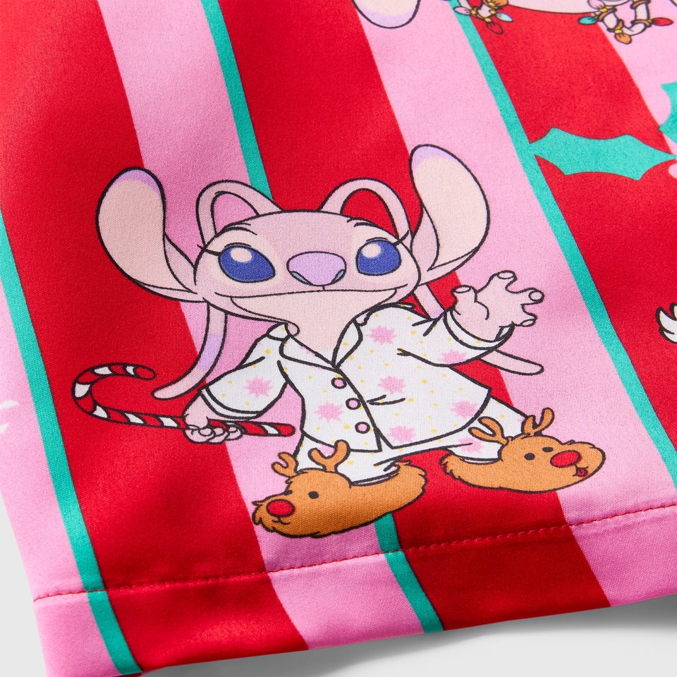 Disney Girls Red Stitch Stripe Satin Pyjama Set (4-13yrs)