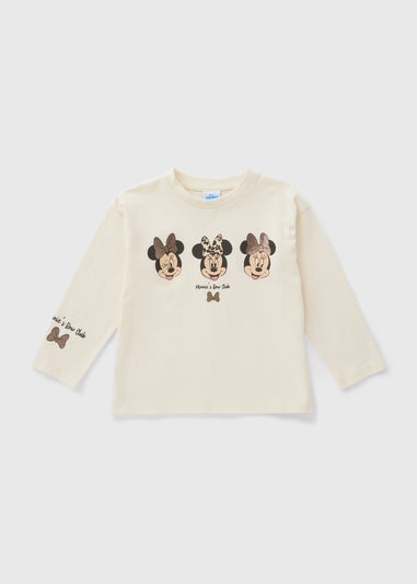 Girls Cream Minnie Mouse Bow Long Sleeve Top (1-7yrs)