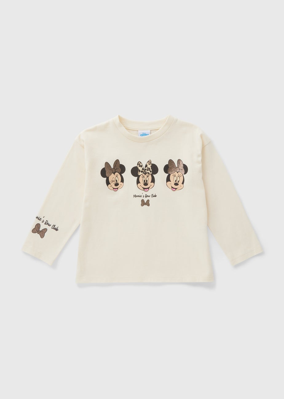Girls Cream Minnie Mouse Bow Long Sleeve Top (1-7yrs)