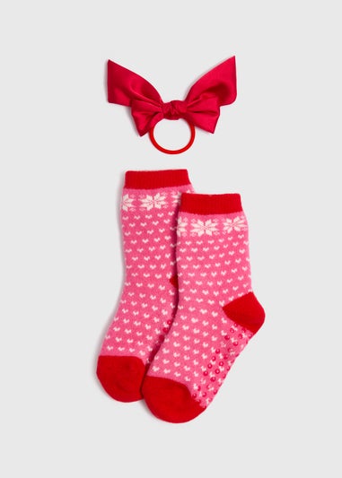 Christmas Pink Bow Sock Set (Younger 6- Older 6.5)