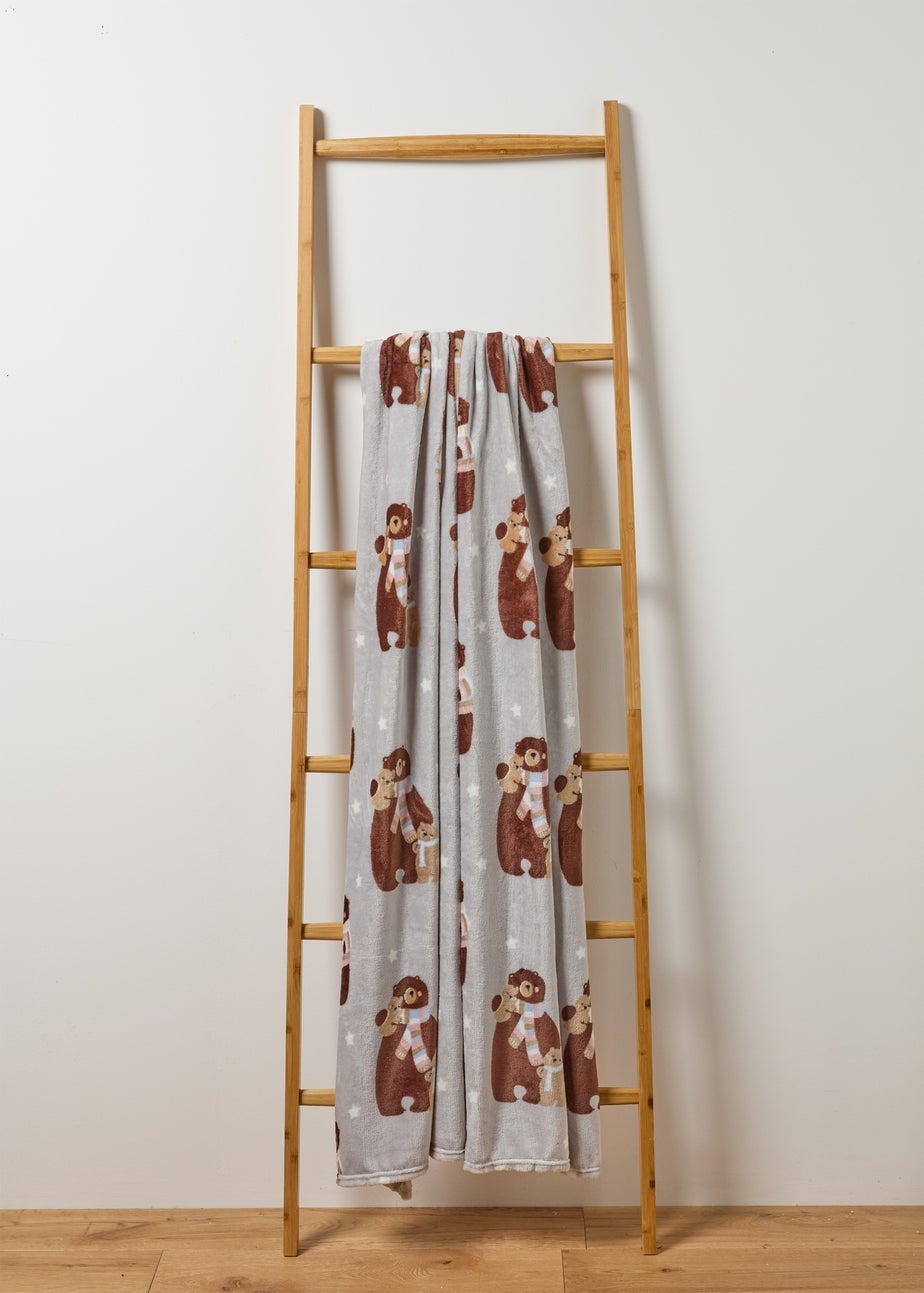 Grey Bear Printed Fleece Throw