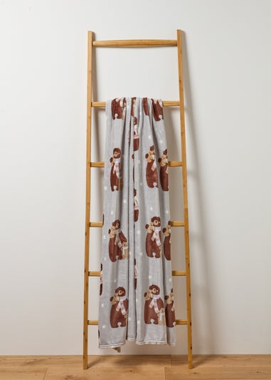 Grey Bear Printed Fleece Throw