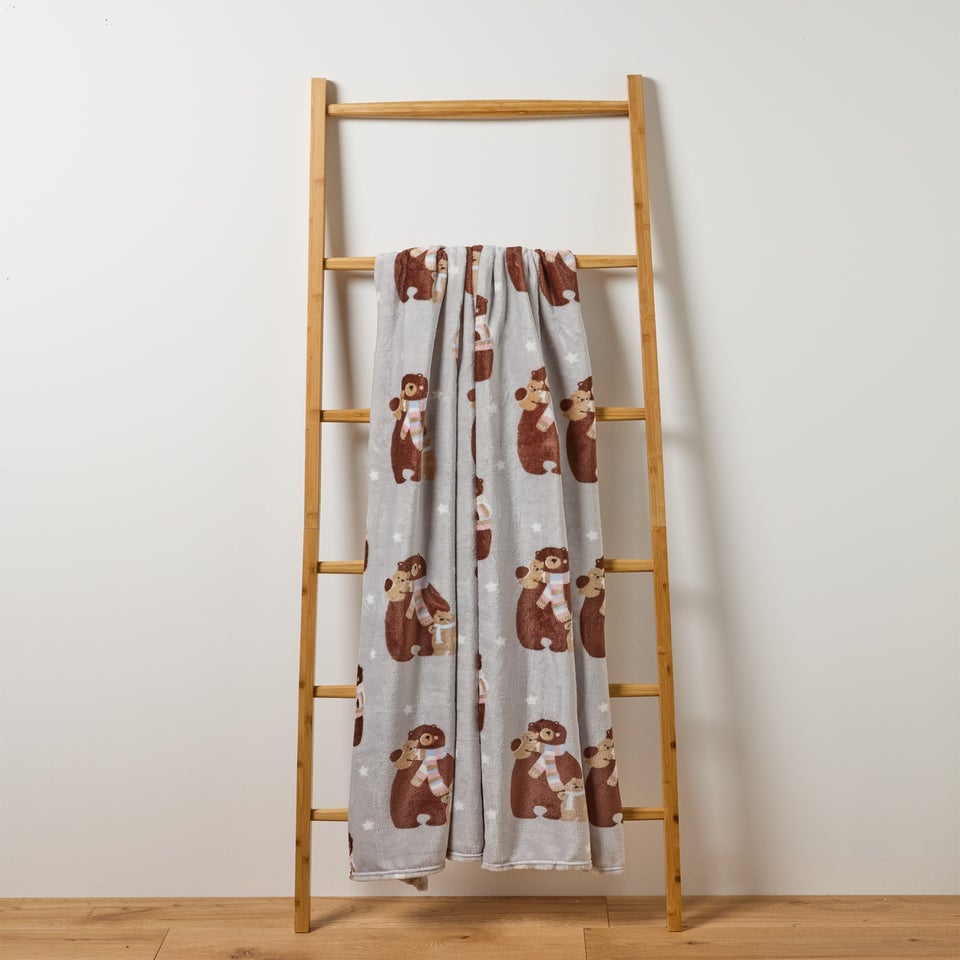 Grey Bear Printed Fleece Throw