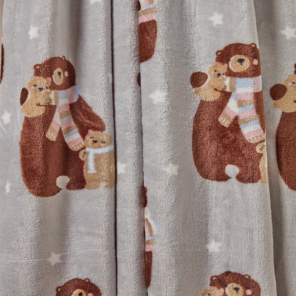 Grey Bear Printed Fleece Throw