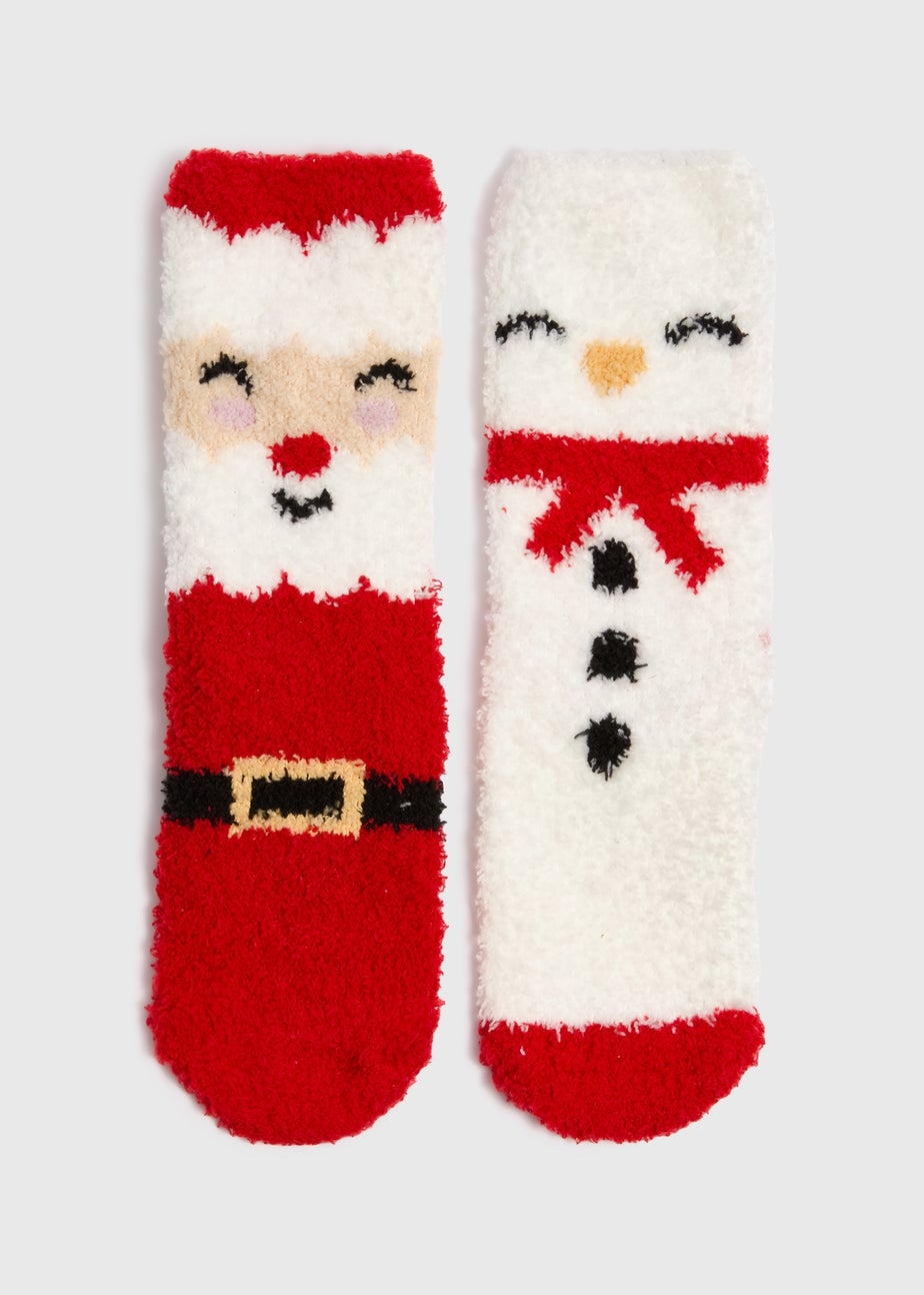 2 Pack Kids Red Christmas Fluffy Socks (Younger 6-Older 6.5)