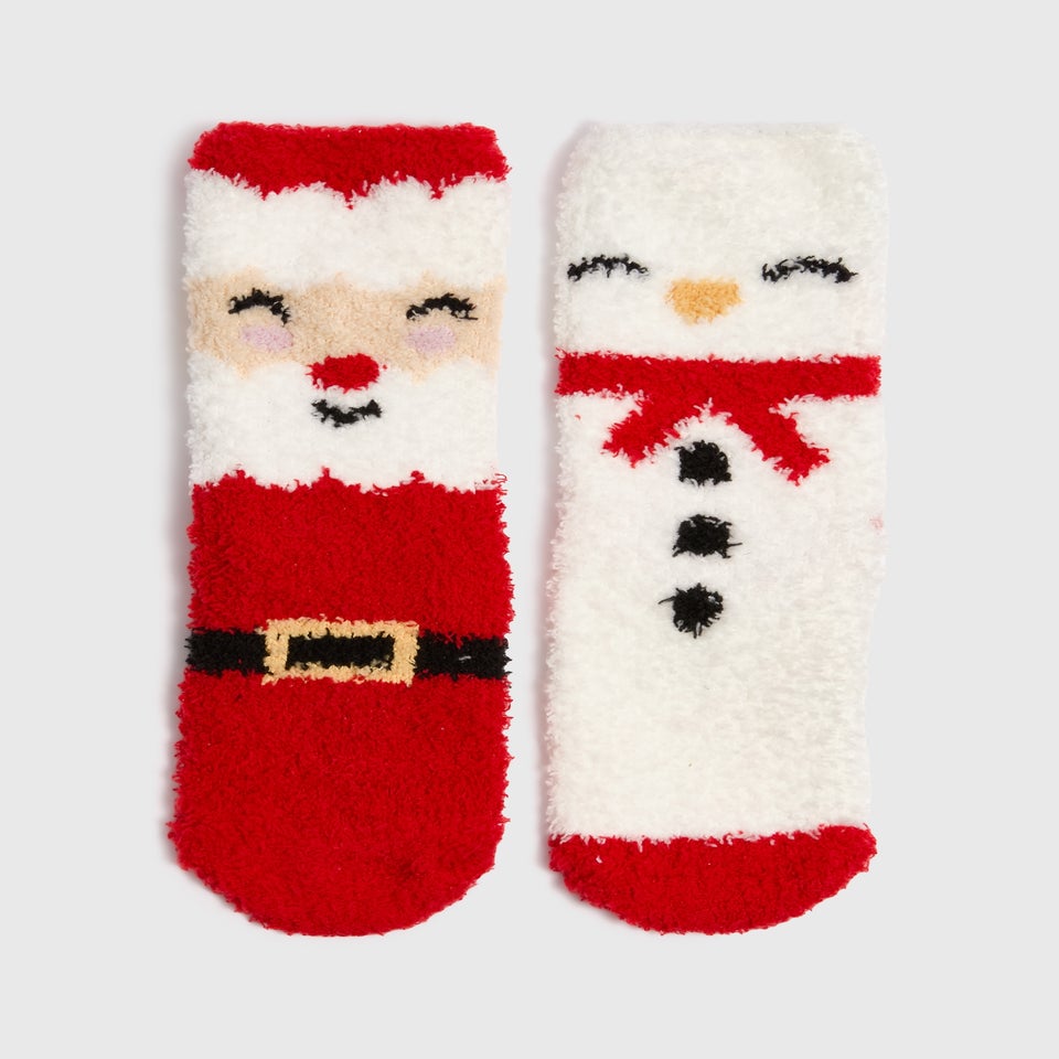 2 Pack Kids Red Christmas Fluffy Socks (Younger 6-Older 6.5)