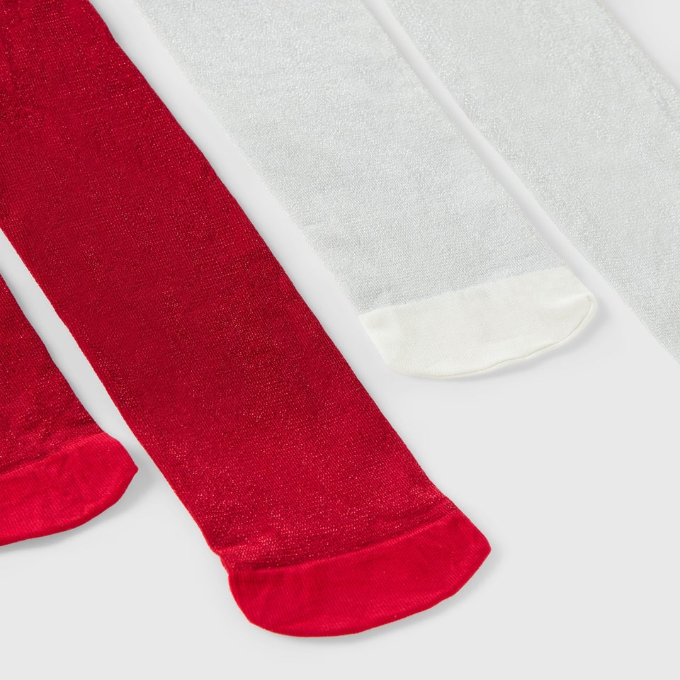 2 Pack Girls Red Glitter Tights (2-11yrs)