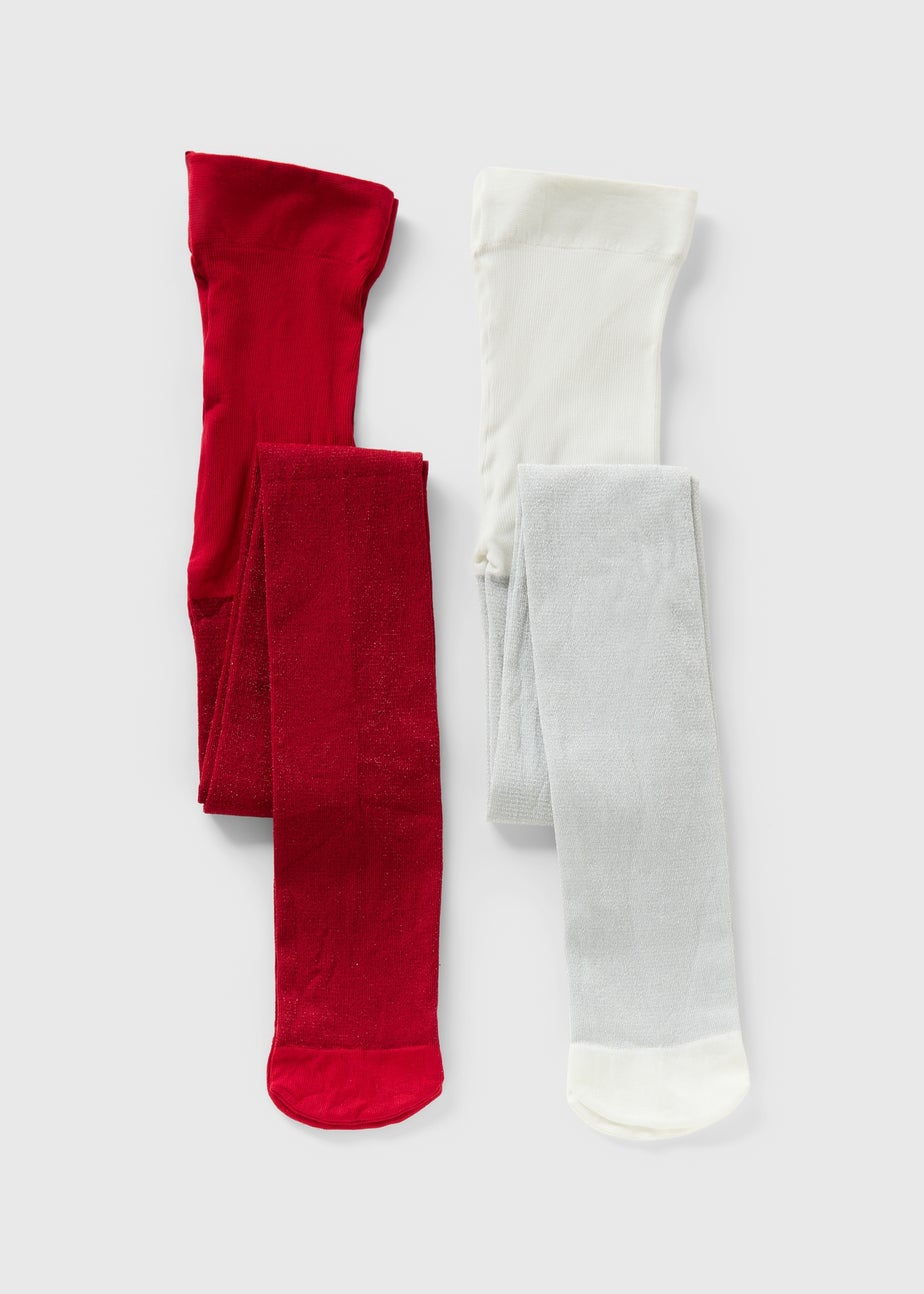 2 Pack Girls Red Glitter Tights (2-11yrs)