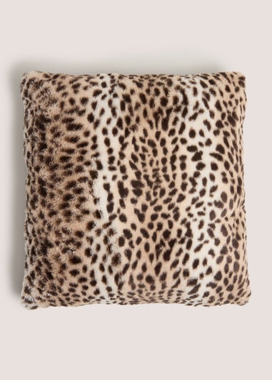 Brown Leopard Print Faux Fur Cushion