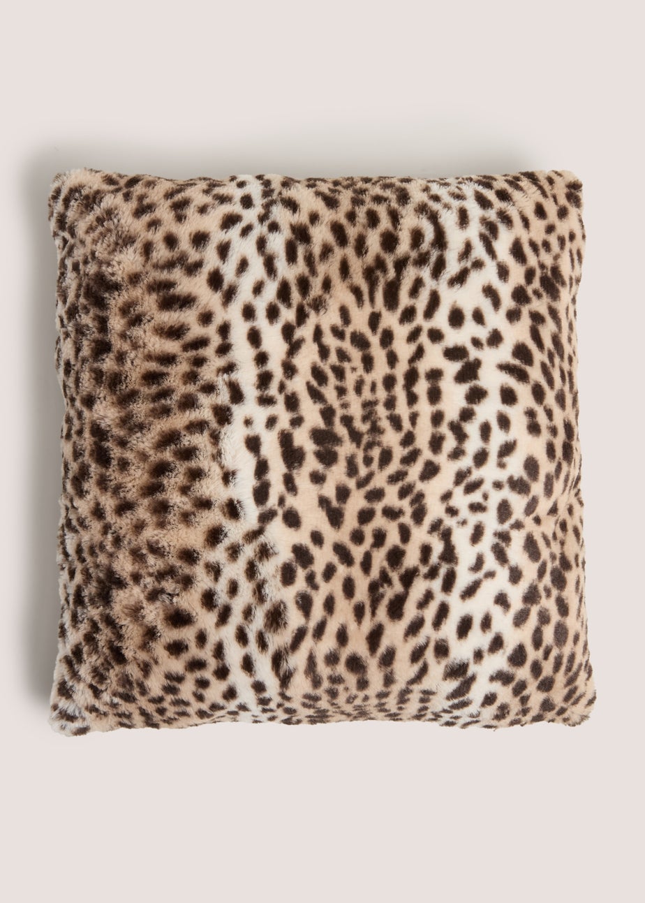 Brown Leopard Print Faux Fur Cushion