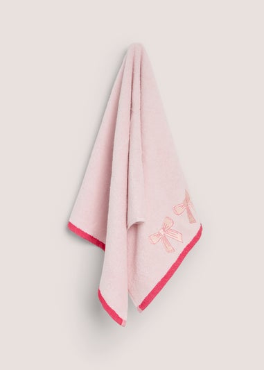 Pink Embroidered Bow Hand Towel