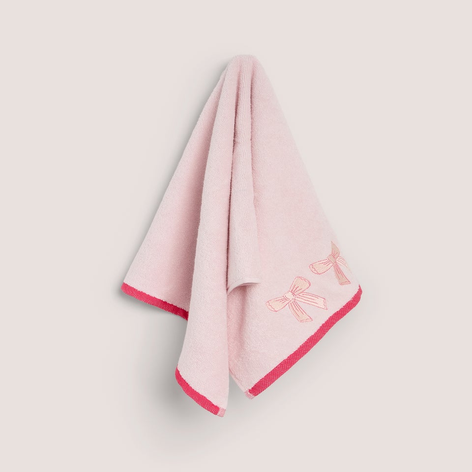 Pink Embroidered Bow Hand Towel