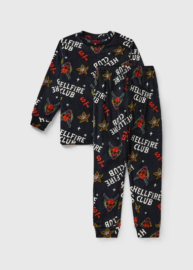 Stranger Things Boys Black Hellfire Club Fleece Pyjama Set (7-13yrs)