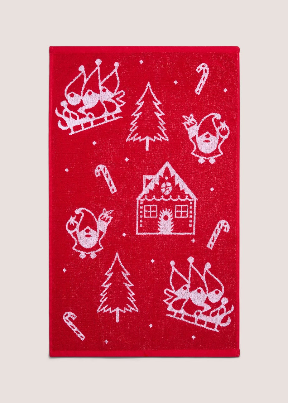 Red Gnome Santa Jacquard Hand Towel