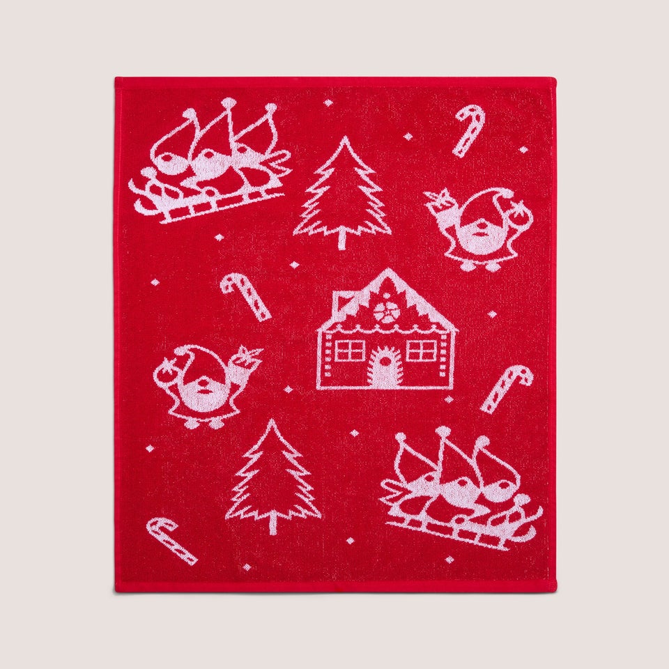 Red Gnome Santa Jacquard Hand Towel