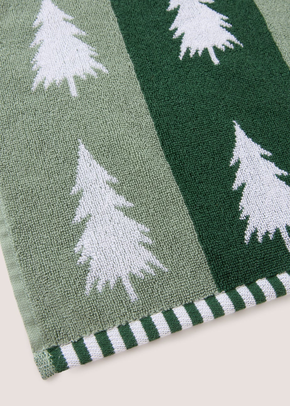 Green Christmas Tree Jacquard Hand Towel
