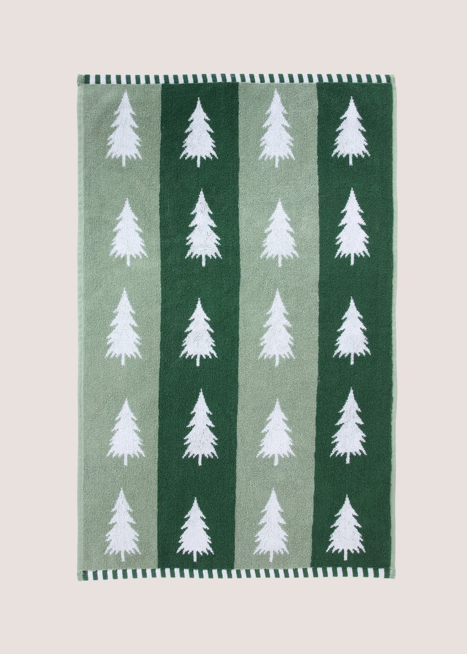 Green Christmas Tree Jacquard Hand Towel