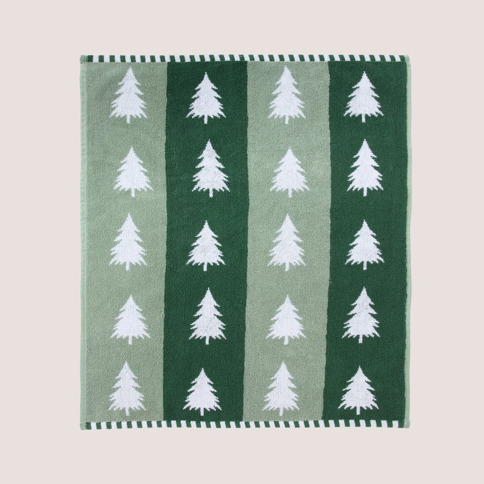 Green Christmas Tree Jacquard Hand Towel