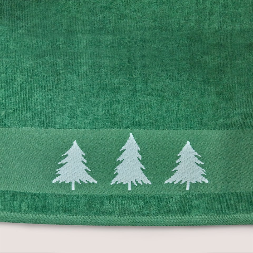 Green Christmas Tree Border Hand Towel