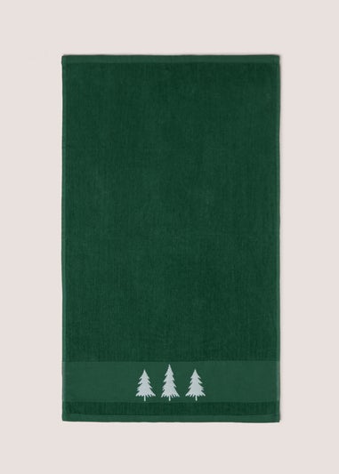 Green Christmas Tree Border Hand Towel