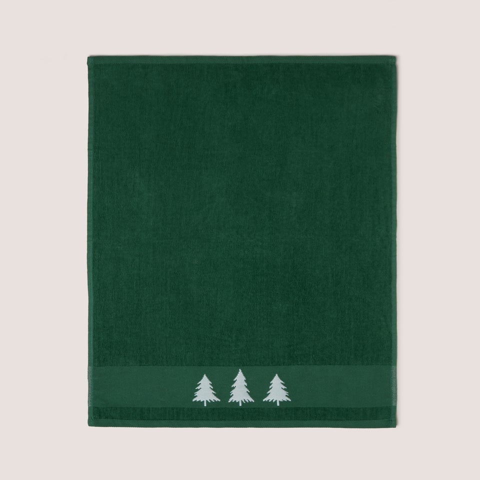 Green Christmas Tree Border Hand Towel