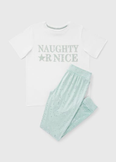 Green Naughty Or Nice Fleece Pyjama Set
