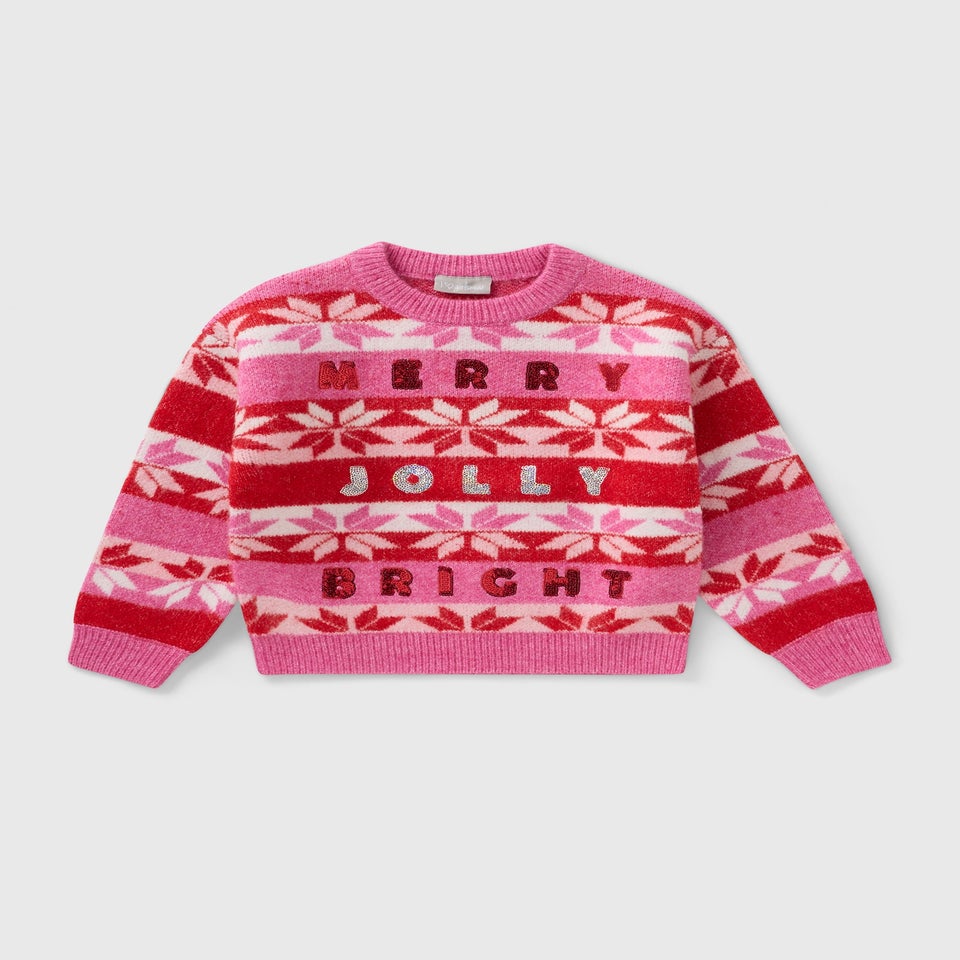 Girls Pink Sequin Merry Jumper (7-15yrs)