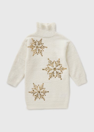 Girls Cream Snowflake Knitted Dress (7-15yrs)