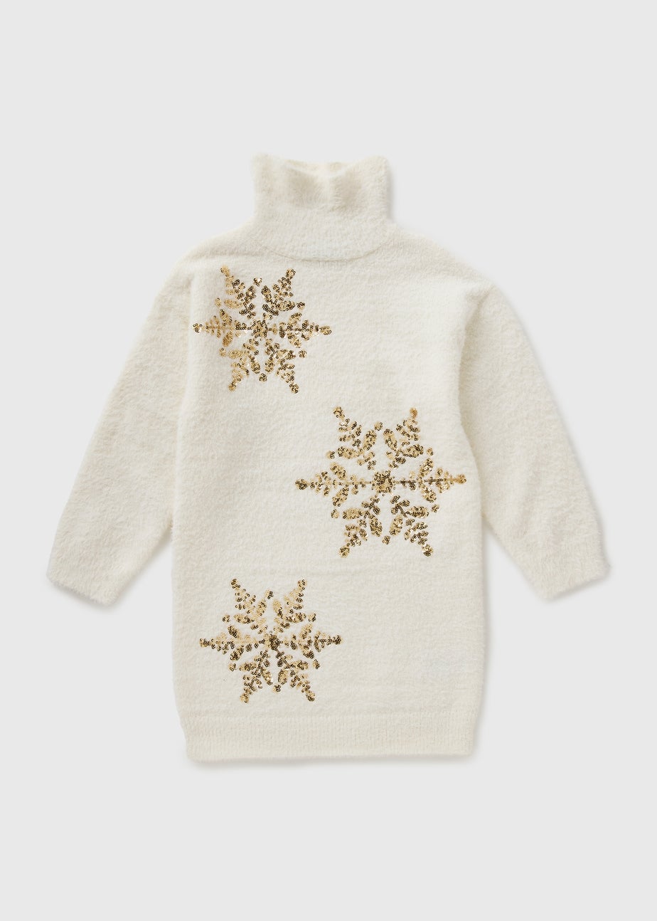 Girls Cream Snowflake Knitted Dress (7-15yrs)