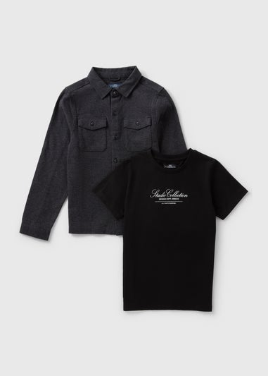 Boys Grey Shacket & T-Shirt Set