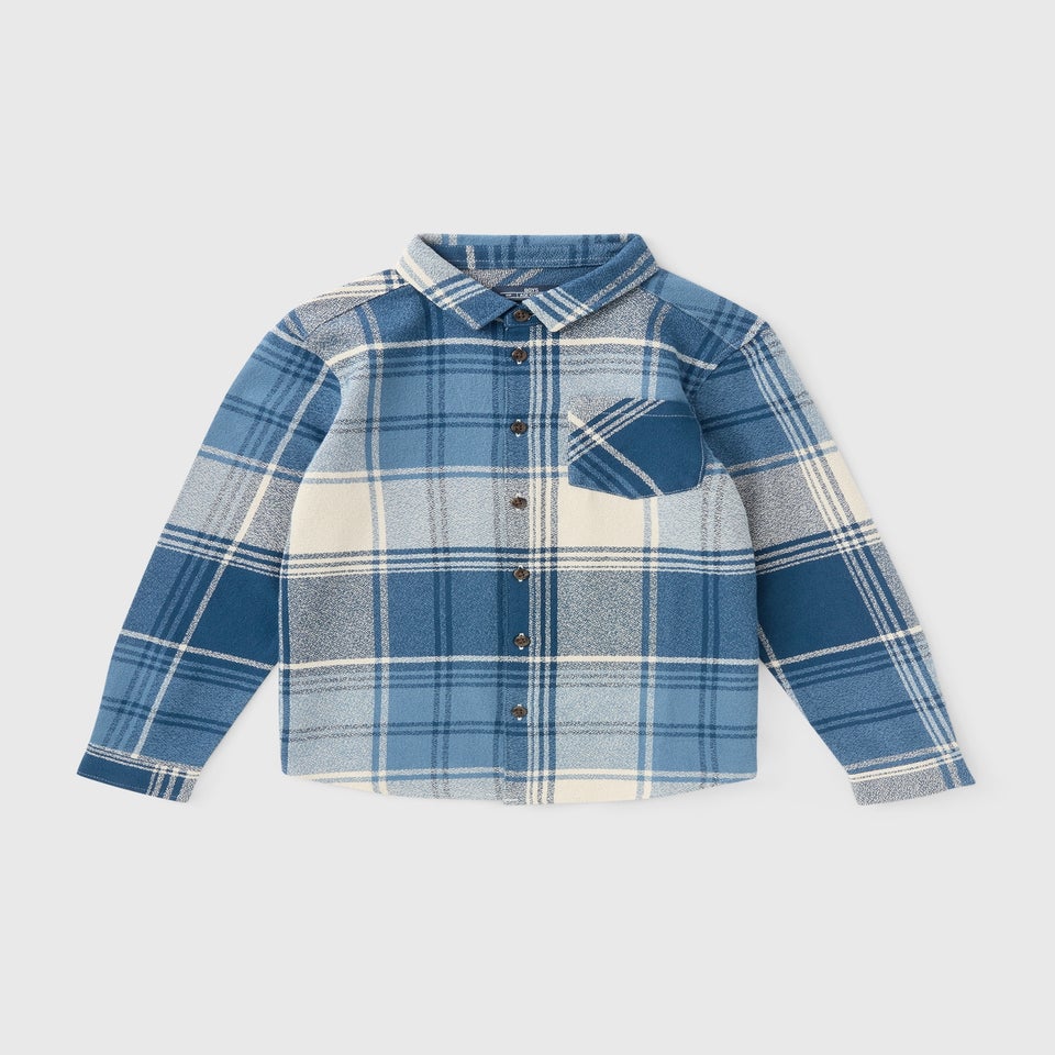 Boys Blue Check Crepe Shirt (7-15yrs)