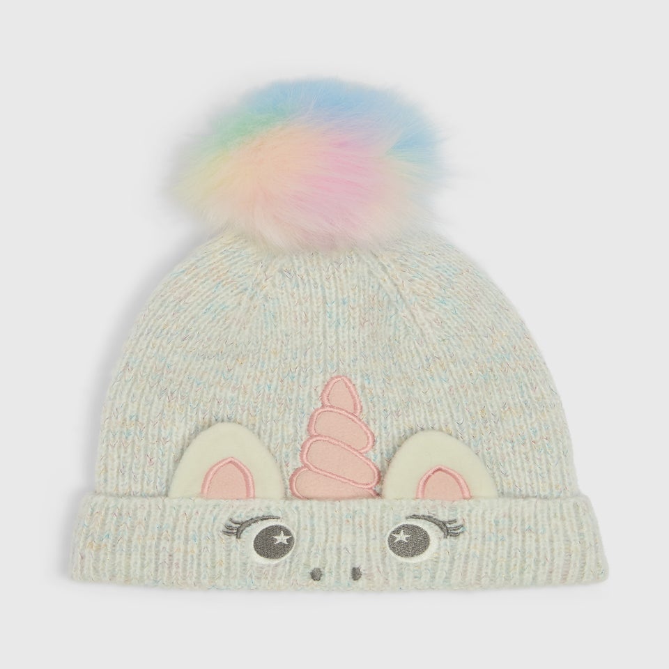 Girls Multi Coloured Unicorn Beanie (3-10yrs)