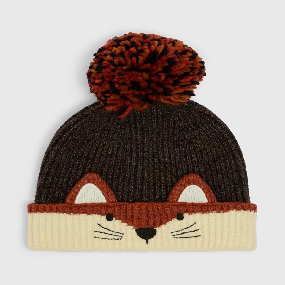 Kids Charcoal Fox Beanie (3-10yrs)
