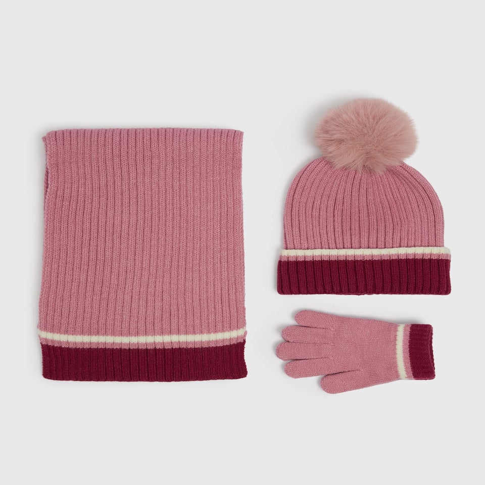 3 Piece Girls Pink Hat Set (3-11yrs)