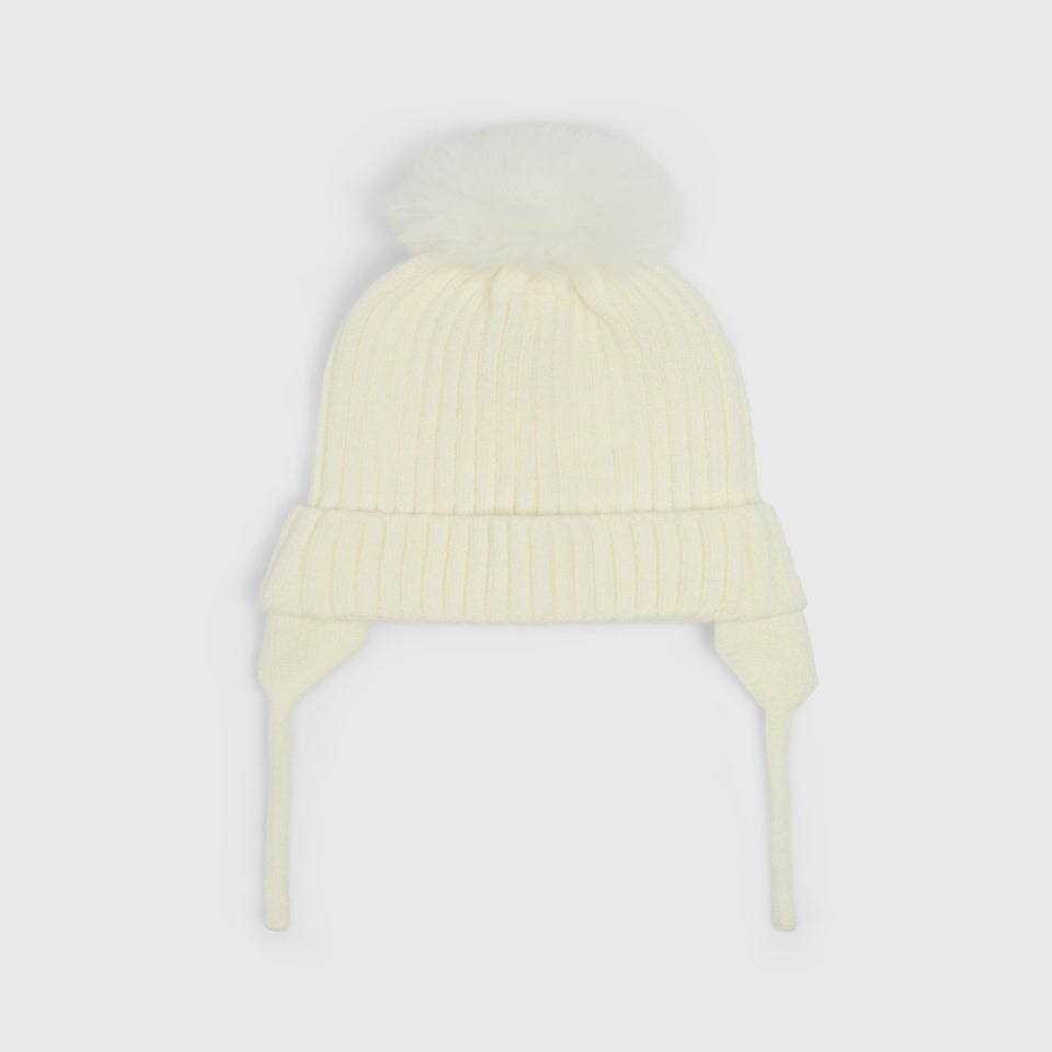 Baby Cream Pom Trapper Hat (Newborn-24mths)