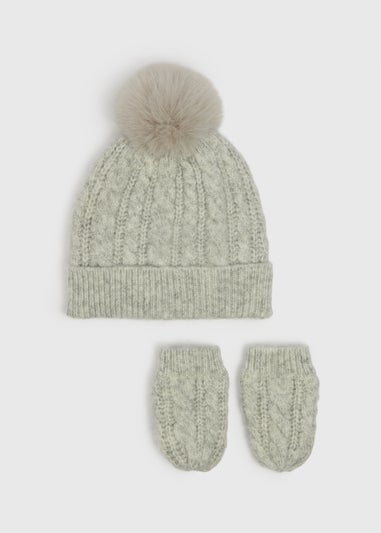 2 Piece Baby Grey Cable Hat & Mitten Set (Newborn-24mths)