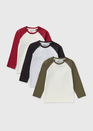 3 Pack Multicolour Raglan Long Sleeve Tops (7-15yrs)