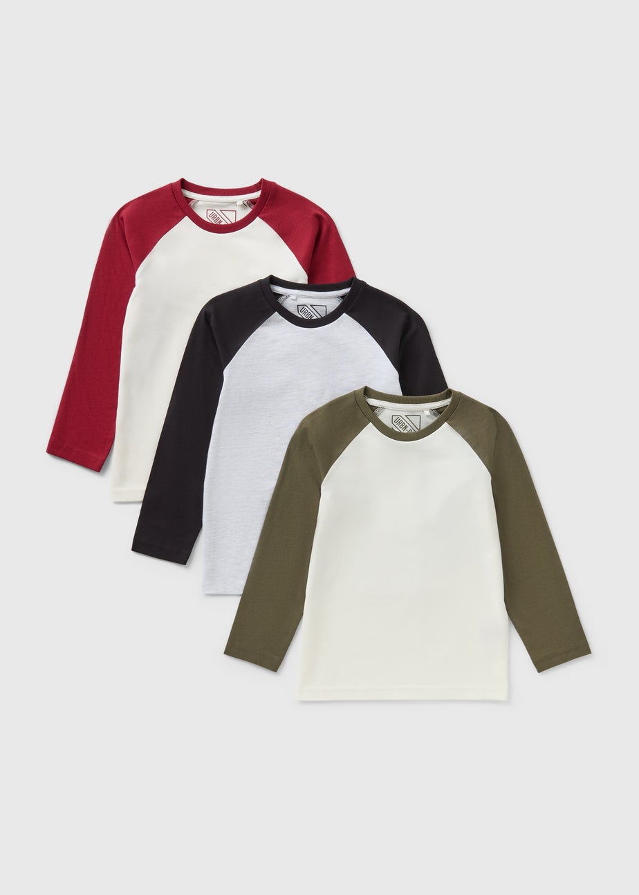 3 Pack Multicolour Raglan Long Sleeve Tops (7-15yrs)