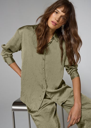 Et Vous Olive Satin Co Ord Shirt