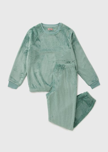 Green Foil Sparkle Fleece Pyjama Set