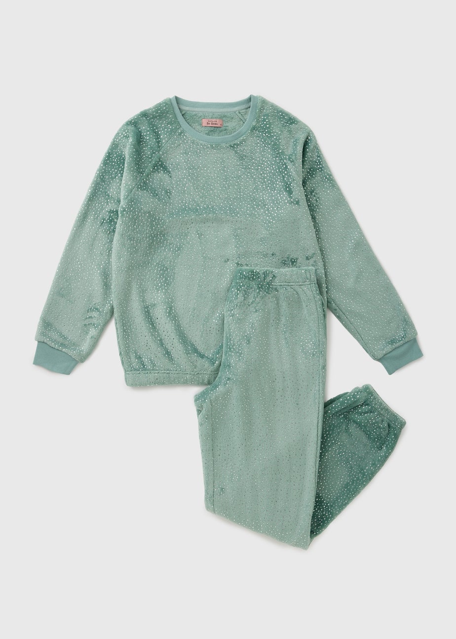Green Foil Sparkle Fleece Pyjama Set