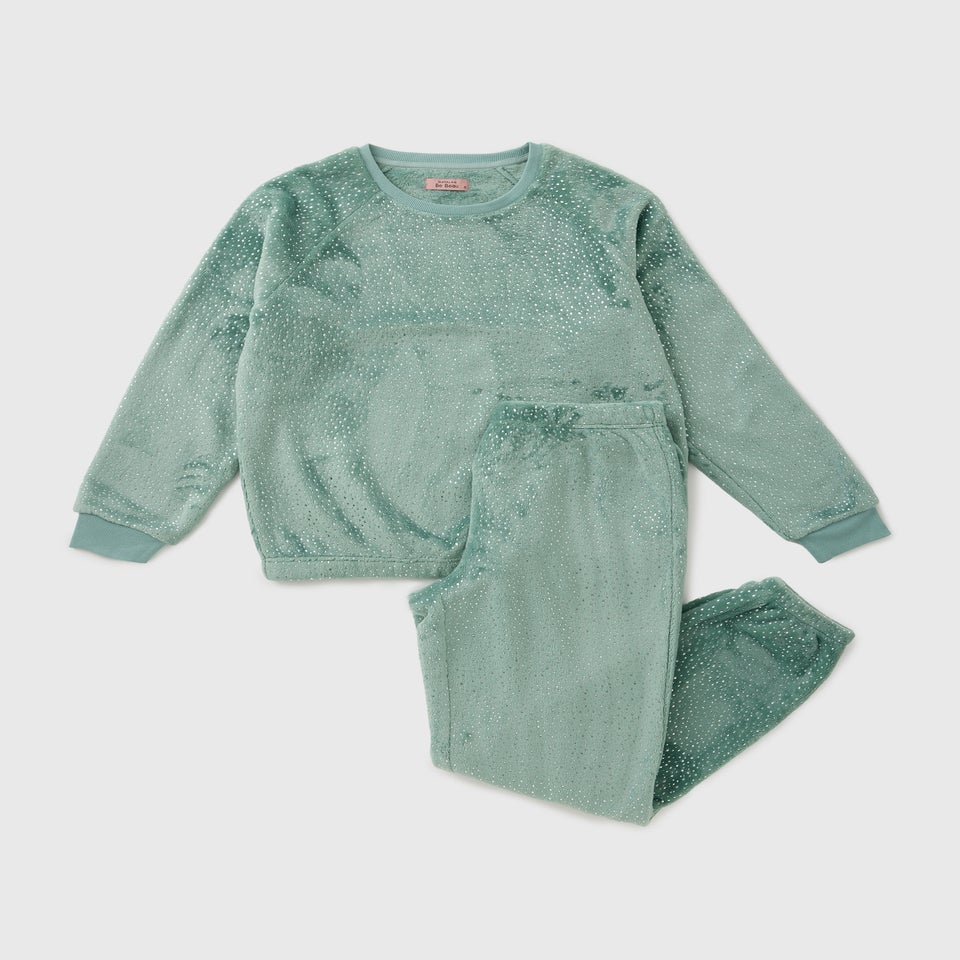 Green Foil Sparkle Fleece Pyjama Set