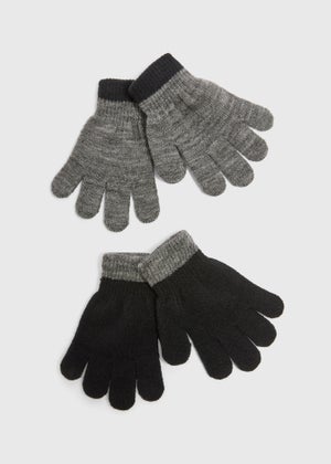 2 Pack Boys Black Gloves