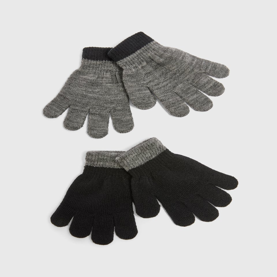 2 Pack Boys Black Gloves